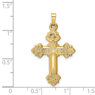 14k Yellow Gold Budded Hollow Cross Pendant
