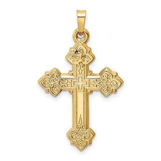 14k Yellow Gold Budded Hollow Cross Pendant
