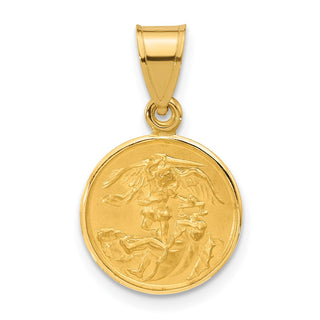 14K Yellow Gold Polished and Satin Solid St. Michael Medal Pendant XR2150