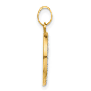 14K Yellow Gold with White Rhodium-plating Hollow St. Michael Medal Pendant