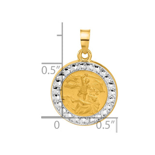 14K Yellow Gold with White Rhodium-plating Hollow St. Michael Medal Pendant
