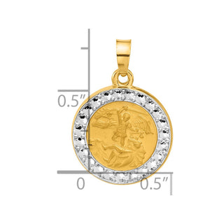 14K Yellow Gold with White Rhodium-plating Hollow St. Michael Medal Pendant