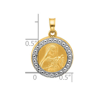 14K Yellow Gold with Rhodium-plating Hollow St. Theresa Pendant