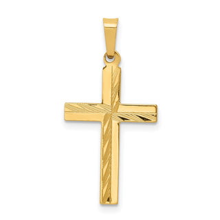 14k Yellow Gold Diamond-Cut Hollow Cross Pendant