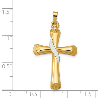 14k Yellow and White Gold Hollow Methodist Cross Pendant XR266