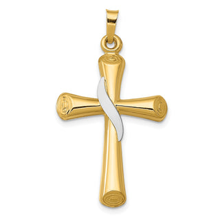 14k Yellow and White Gold Hollow Methodist Cross Pendant XR266