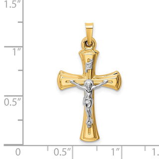 14k Yellow and White Gold Inri Hollow Latin Crucifix Pendant XR290