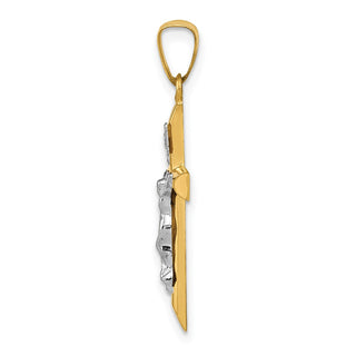 14k Yellow and White Gold Inri Hollow Latin Crucifix Pendant XR293