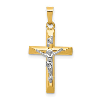 14k Yellow and White Gold Inri Hollow Latin Crucifix Pendant XR293