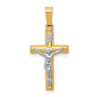 14k Yellow and White Gold Inri Hollow Latin Crucifix Pendant XR295