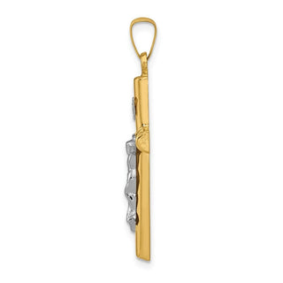 14k Yellow and White Gold Inri Hollow Latin Crucifix Pendant XR297