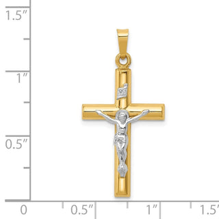 14k Yellow and White Gold Inri Hollow Latin Crucifix Pendant XR297