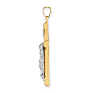 14k Yellow and White Gold Inri Hollow Latin Crucifix Pendant XR298
