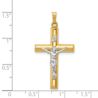 14k Yellow and White Gold Inri Hollow Latin Crucifix Pendant XR298