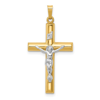 14k Yellow and White Gold Inri Hollow Latin Crucifix Pendant XR298