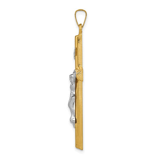 14k Yellow and White Gold Inri Hollow Latin Crucifix Pendant XR299