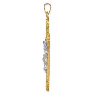 14k Yellow and White Gold Inri Hollow Fleur De Lis Crucifix Pendant