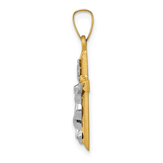 14k Yellow and White Gold Inri Hollow Latin Crucifix Pendant XR308