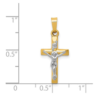 14k Yellow and White Gold Inri Hollow Latin Crucifix Pendant XR308