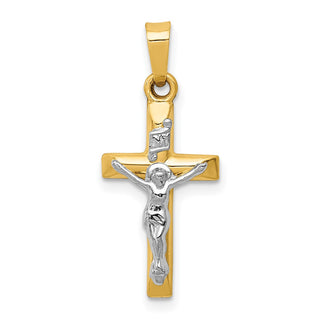 14k Yellow and White Gold Inri Hollow Latin Crucifix Pendant XR308