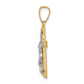14k Yellow and White Gold Inri Hollow Latin Crucifix Pendant XR309