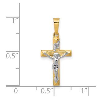 14k Yellow and White Gold Inri Hollow Latin Crucifix Pendant XR309