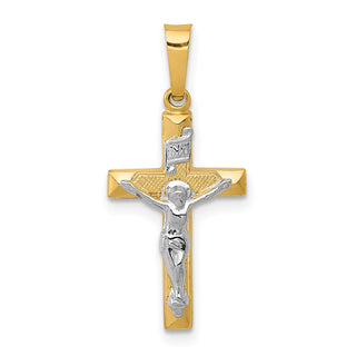 14k Yellow and White Gold Inri Hollow Latin Crucifix Pendant XR309