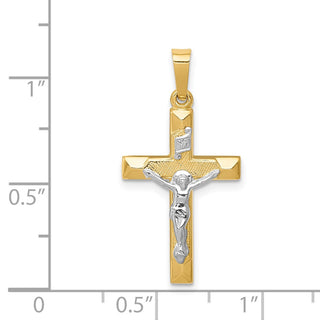 14k Yellow and White Gold Inri Hollow Latin Crucifix Pendant XR310