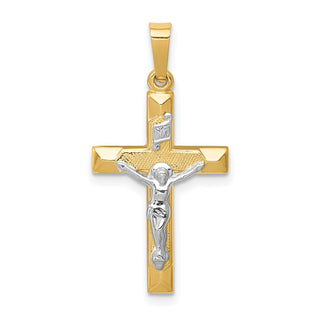 14k Yellow and White Gold Inri Hollow Latin Crucifix Pendant XR310