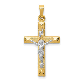 14k Yellow and White Gold Inri Hollow Latin Crucifix Pendant XR311