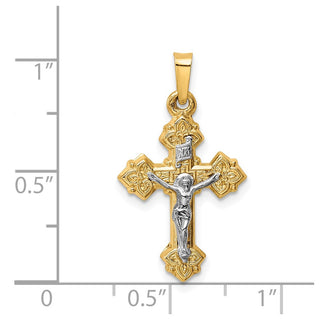 14k Yellow and White Gold Inri Hollow Budded Crucifix Pendant