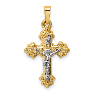 14k Yellow and White Gold Inri Hollow Budded Crucifix Pendant