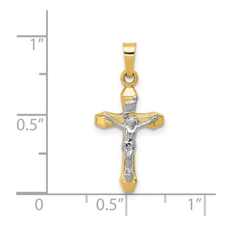 14k Yellow and White Gold Inri Hollow Latin Crucifix Pendant XR314