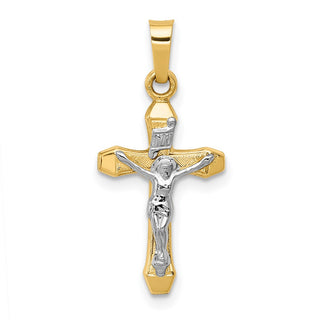 14k Yellow and White Gold Inri Hollow Latin Crucifix Pendant XR314