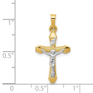 14k Yellow and White Gold Inri Hollow Latin Crucifix Pendant XR315