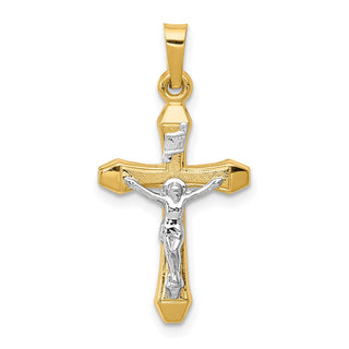 14k Yellow and White Gold Inri Hollow Latin Crucifix Pendant XR315