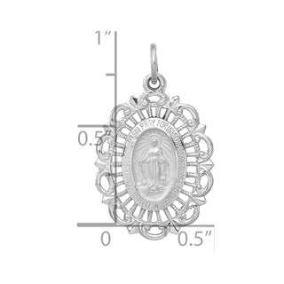 14k White Gold Miraculous Medal Solid Pendant