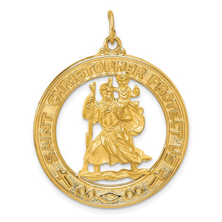 14k Yellow Gold St. Christopher Medal Pendant - 36 x 29mm, Polished & Satin
