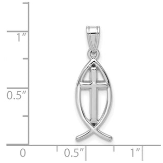 14k White Gold Cross Ichthys Fish Pendant