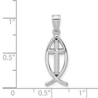 14k White Gold Cross Ichthys Fish Pendant - 26 x 9mm, Polished