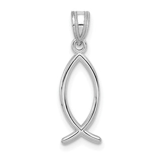 14k White Gold Ichthys Fish Pendant - 23 x 8mm, Polished