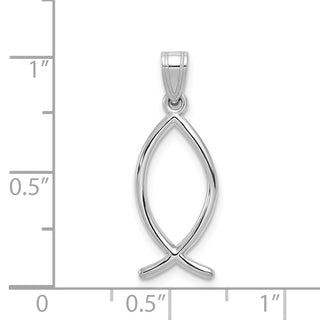 14k White Gold Ichthys Fish Pendant - 26 x 9mm, Polished
