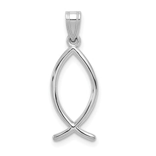 14k White Gold Ichthys Fish Pendant - 26 x 9mm, Polished