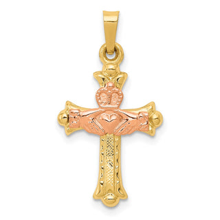 14k Yellow and Rose Gold Claddagh Cross Pendant XR714