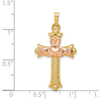 14k Yellow and Rose Gold Claddagh Cross Pendant XR715