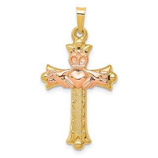 14k Yellow and Rose Gold Claddagh Cross Pendant XR715