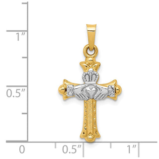 14k Yellow and White Gold Claddagh Cross Pendant XR717