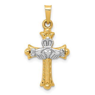 14k Yellow and White Gold Claddagh Cross Pendant XR717