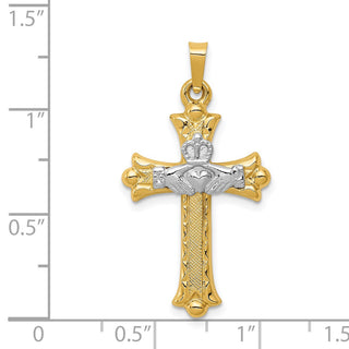14k Yellow and White Gold Claddagh Cross Pendant XR718