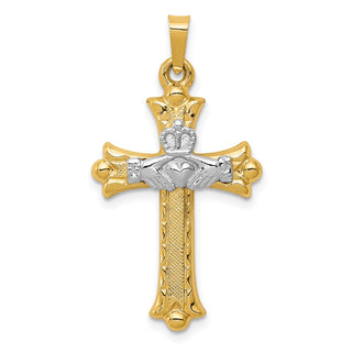 14k Yellow and White Gold Claddagh Cross Pendant XR718